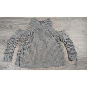 Luxxel‎ Womens Medium Cold Open Shoulder Gray Knit Sweater Long Sleeve Viscose